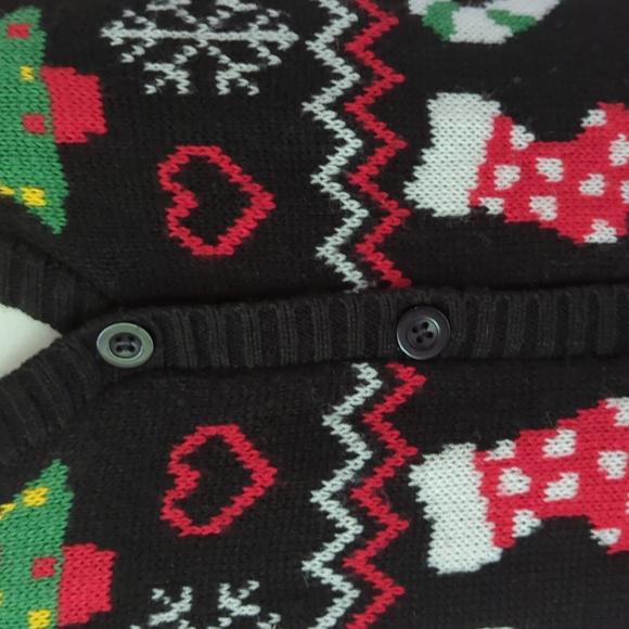 Absolutely Famous Button Up Acrylic Cardigan Christmas Sweater MEDIUM Black Red - Picture 9 of 16